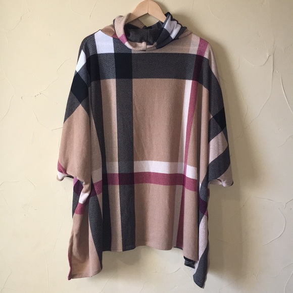 Plaid Checkered Poncho Top - Picture 3 of 3